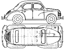 Hino Renault 4CV (1957) - Рено - чертежи, габариты, рисунки автомобиля