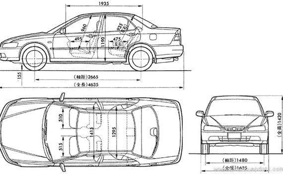 Honda Accord (1997) - Хонда - чертежи, габариты, рисунки автомобиля