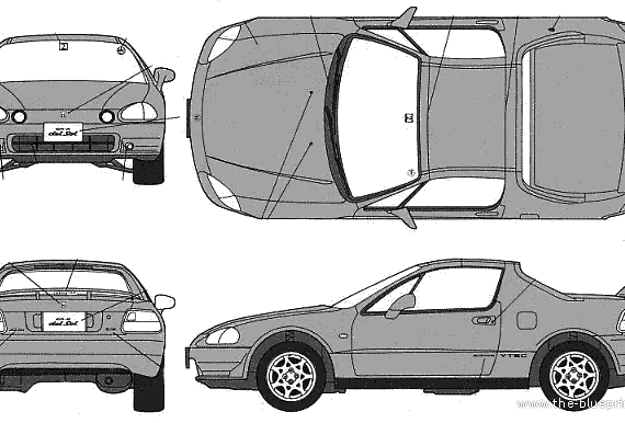Honda CRX Del Sol SiR - Хонда - чертежи, габариты, рисунки автомобиля