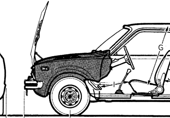 Honda Civic 1200 (1973) - Хонда - чертежи, габариты, рисунки автомобиля