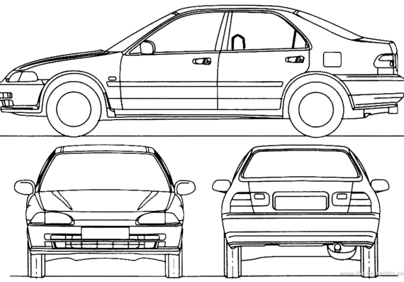 Honda Civic (1993) - Хонда - чертежи, габариты, рисунки автомобиля