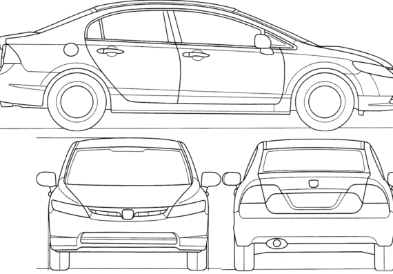 Honda Civic (2008) - Хонда - чертежи, габариты, рисунки автомобиля