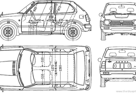 Honda Civic 3-Door (1972) - Хонда - чертежи, габариты, рисунки автомобиля