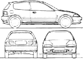 Honda Civic 3-Door (1991) - Хонда - чертежи, габариты, рисунки автомобиля