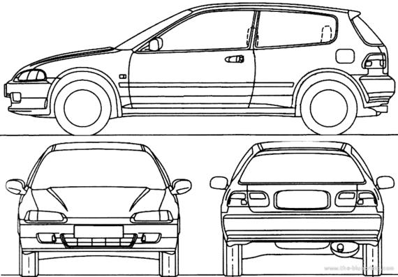 Honda Civic 3-Door (1992) - Хонда - чертежи, габариты, рисунки автомобиля
