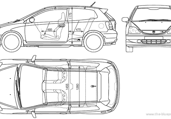 Honda Civic 3-Door (2005) - Хонда - чертежи, габариты, рисунки автомобиля