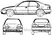Honda Civic 4-Door (1992) - Хонда - чертежи, габариты, рисунки автомобиля