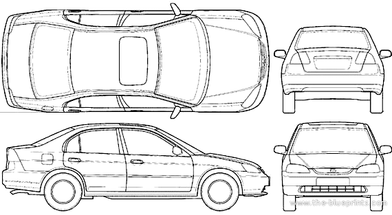 Honda Civic 4-Door (2003) - Хонда - чертежи, габариты, рисунки автомобиля