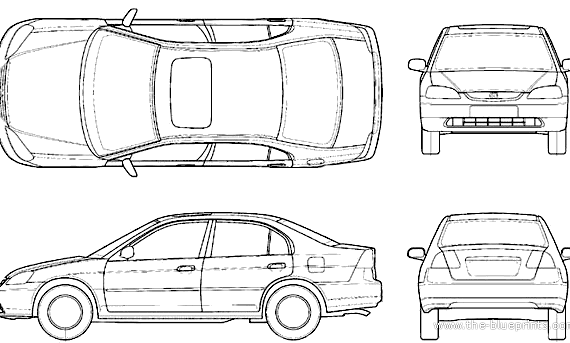Honda Civic 4-Door (2004) - Хонда - чертежи, габариты, рисунки автомобиля