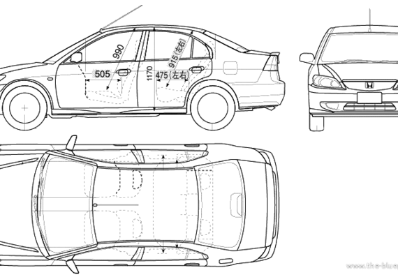 Honda Civic 4-Door (2005) - Хонда - чертежи, габариты, рисунки автомобиля