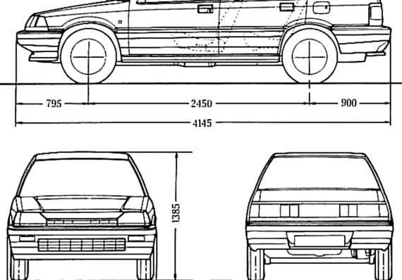 Honda Civic 4-Door Sedan (1985) - Хонда - чертежи, габариты, рисунки автомобиля