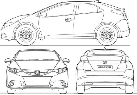 Honda Civic 5-Door (2013) - Хонда - чертежи, габариты, рисунки автомобиля