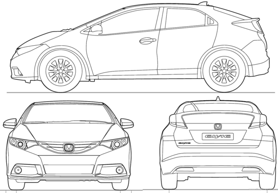 Honda Civic 5-Door (2014) - Хонда - чертежи, габариты, рисунки автомобиля