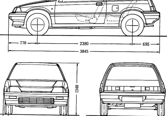 Honda Civic Hatchback GL (1987) - Хонда - чертежи, габариты, рисунки автомобиля