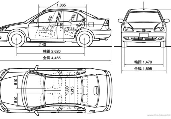 Honda Civic Hybrid - Хонда - чертежи, габариты, рисунки автомобиля