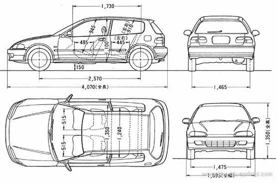 Honda Civic MX (1991) - Хонда - чертежи, габариты, рисунки автомобиля