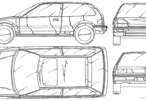Honda Civic Old - Хонда - чертежи, габариты, рисунки автомобиля