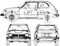 Honda Civic S1 3-Door (1974) - Хонда - чертежи, габариты, рисунки автомобиля