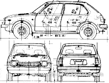 Honda Civic S1 5-Door (1974) - Хонда - чертежи, габариты, рисунки автомобиля