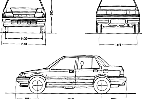 Honda Civic Sedan (1985) - Хонда - чертежи, габариты, рисунки автомобиля