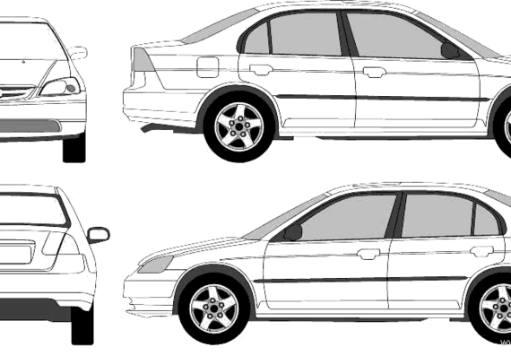 Honda Civic Sedan (2002) - Хонда - чертежи, габариты, рисунки автомобиля