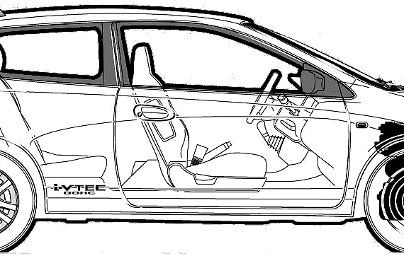 Honda Civic Si 3-Door (2002) - Хонда - чертежи, габариты, рисунки автомобиля