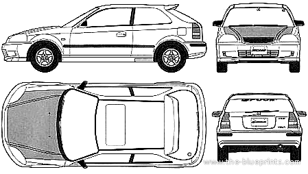 Honda Civic Type-R 3-Door (1999) - Хонда - чертежи, габариты, рисунки автомобиля