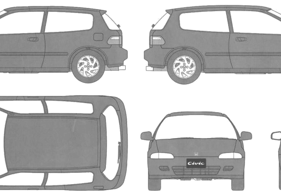 Honda Civic Vit 3-Door (1991) - Хонда - чертежи, габариты, рисунки автомобиля