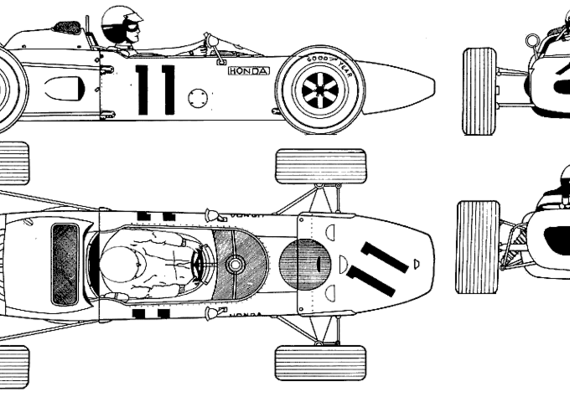 Honda F1 01 (1965) - Хонда - чертежи, габариты, рисунки автомобиля