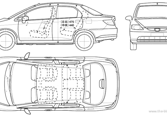 Honda Fit Aria (2005) - Хонда - чертежи, габариты, рисунки автомобиля
