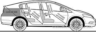 Honda Insight 1.3SE (2009) - Хонда - чертежи, габариты, рисунки автомобиля