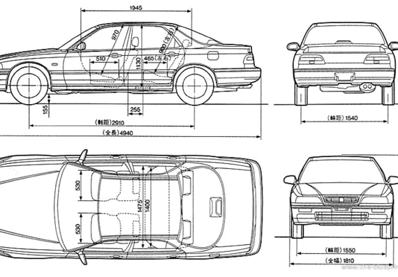 Honda Legend (1991) - Хонда - чертежи, габариты, рисунки автомобиля