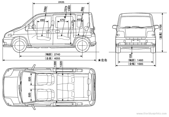 Honda Mobilio - Хонда - чертежи, габариты, рисунки автомобиля