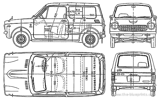 Honda N360 (1970) - Хонда - чертежи, габариты, рисунки автомобиля