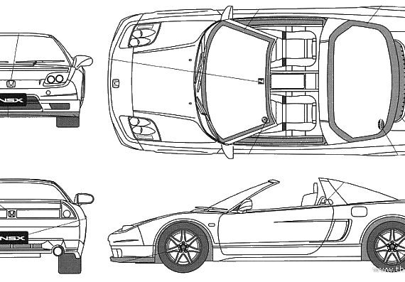 Honda NSX Type T - Хонда - чертежи, габариты, рисунки автомобиля