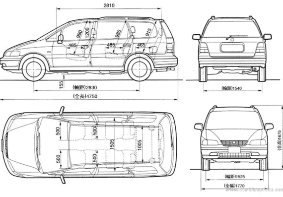 Honda Odyssey (1994) - Хонда - чертежи, габариты, рисунки автомобиля