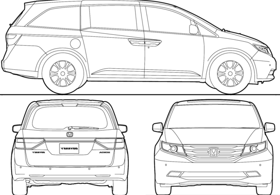 Honda Odyssey USA (2013) - Хонда - чертежи, габариты, рисунки автомобиля