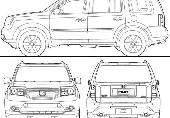 Honda Pilot (2013) - Хонда - чертежи, габариты, рисунки автомобиля