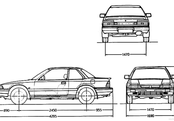 Honda Prelude (1985) - Хонда - чертежи, габариты, рисунки автомобиля