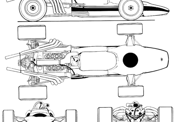 Honda RA302 F1 GP (1968) - Хонда - чертежи, габариты, рисунки автомобиля