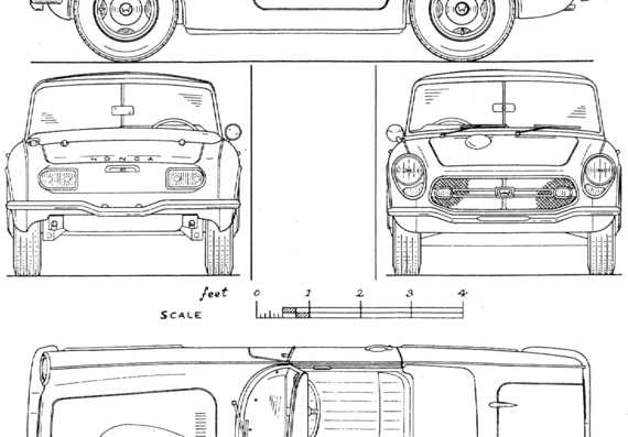 Honda S600 - Хонда - чертежи, габариты, рисунки автомобиля