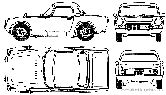 Honda S600 (1964) - Хонда - чертежи, габариты, рисунки автомобиля