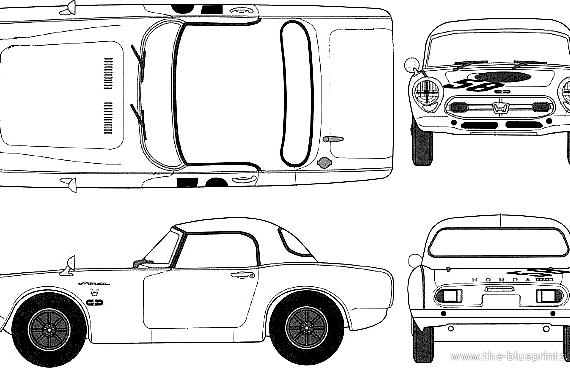 Honda S800 (1967) - Хонда - чертежи, габариты, рисунки автомобиля
