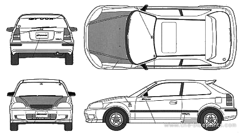 Honda Spoon Civic Type R - Хонда - чертежи, габариты, рисунки автомобиля