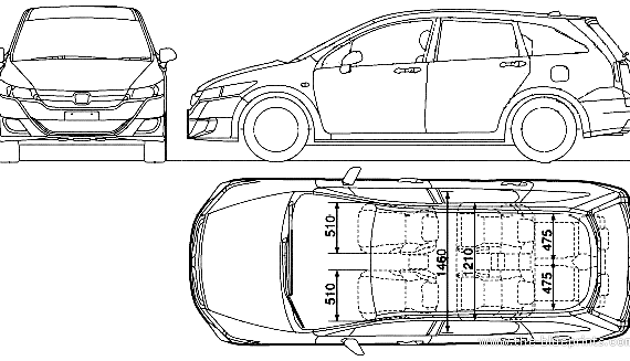 Honda Stream (2014) - Хонда - чертежи, габариты, рисунки автомобиля