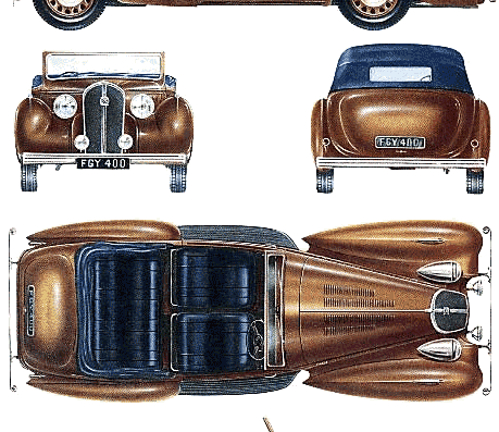 Hotchkiss 686 Grand Sport Roadster (1936) - Разные автомобили - чертежи, габариты, рисунки автомобиля