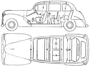 Humber Pullman (1948) - Хамбер - чертежи, габариты, рисунки автомобиля