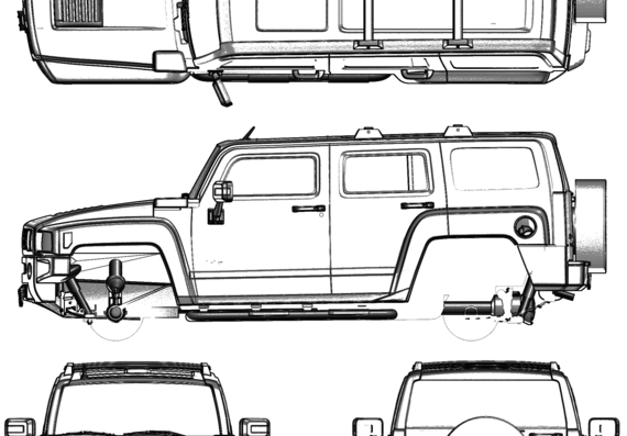 Hummer 3 - Хаммер - чертежи, габариты, рисунки автомобиля