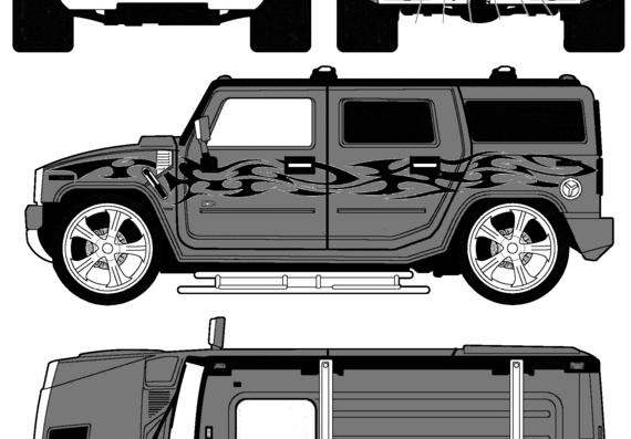 Hummer H2 - Хаммер - чертежи, габариты, рисунки автомобиля
