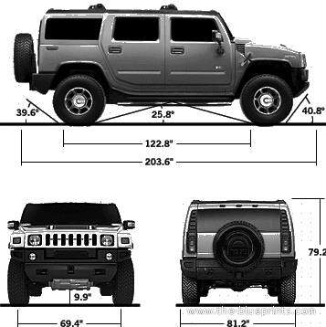 Hummer H2 Back - Hammer - drawings, dimensions, pictures of the car
